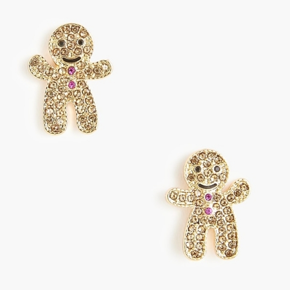 NWT J. Crew Gold Gingerbread Man Stud Earrings 3/4" Sold OUT